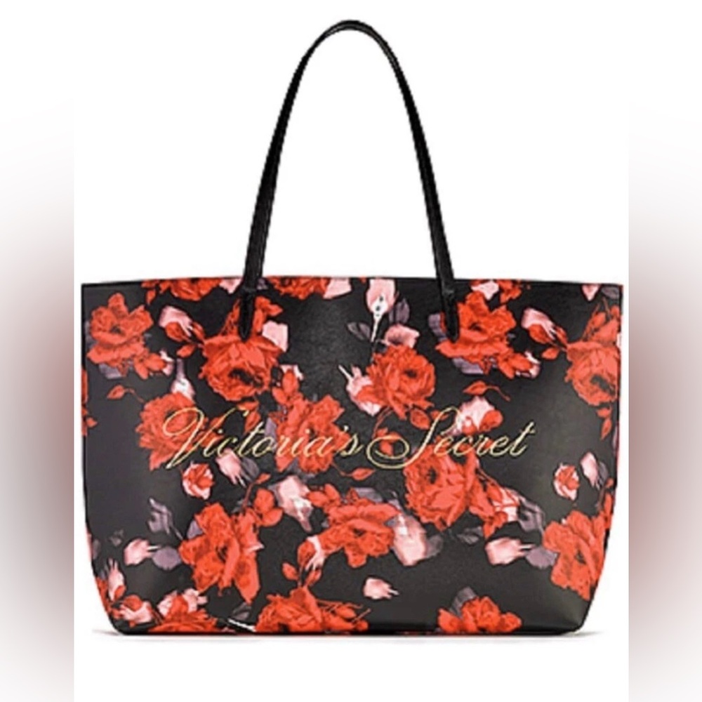 Victoria's Secret Black and Red Rose Tote